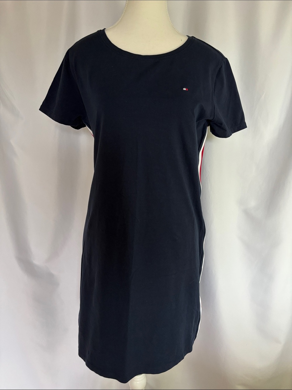 Tommy Hilfiger Navy Short Sleeve Shift Dress Side Stripe Women’s L EUC